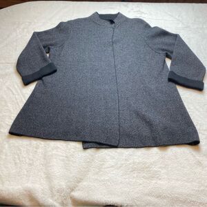 Benedetto B Black and Gray Herringbone Merino wool Blend Cardigan